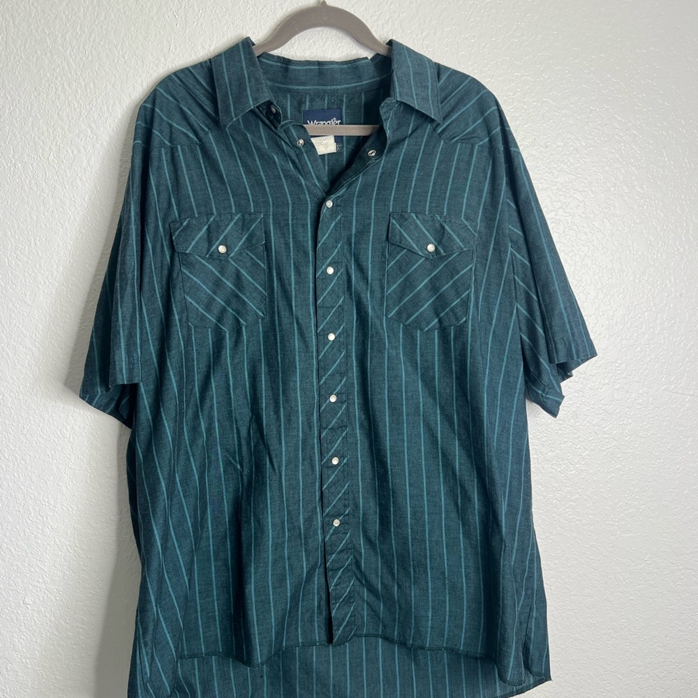 Vintage Green Stripped Wrangler Pearl Snap Short Sleeve Shirt 3XT